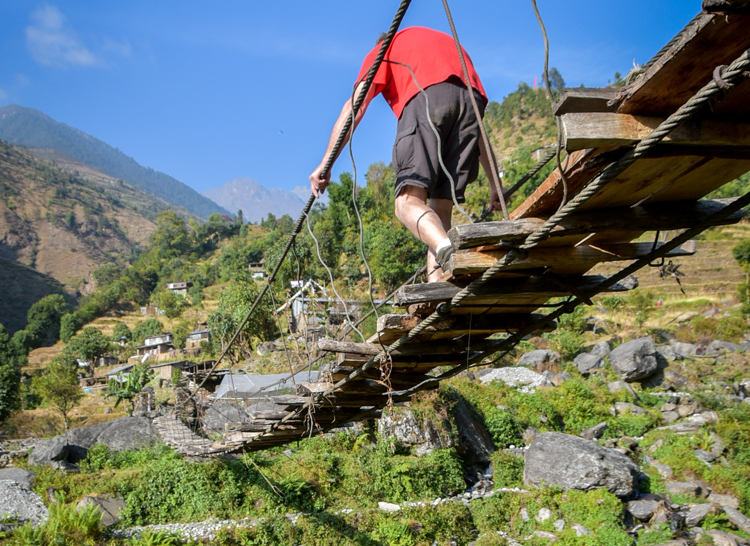 Crossing bridge into Nepal