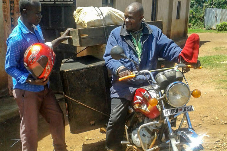 Picture of mobile missionary on motorcycle
