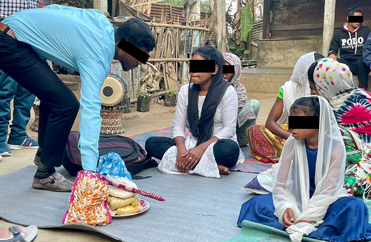 Image of offering being collected at small church in India
