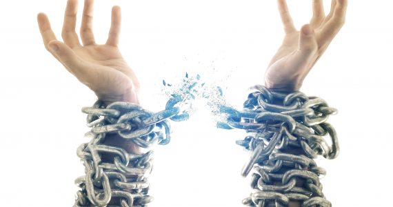 Photo of chains breaking - from article on breaking the chains of poverty - brought to you by the Farming God's Way Ministry of Heaven's Family
