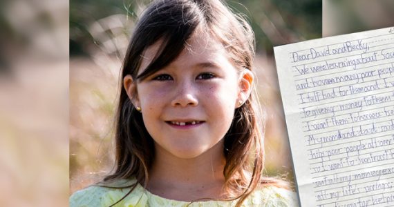 Picture of 7-year old Gabriella who emptied her life savings to give a wheelchair to a child in Africa